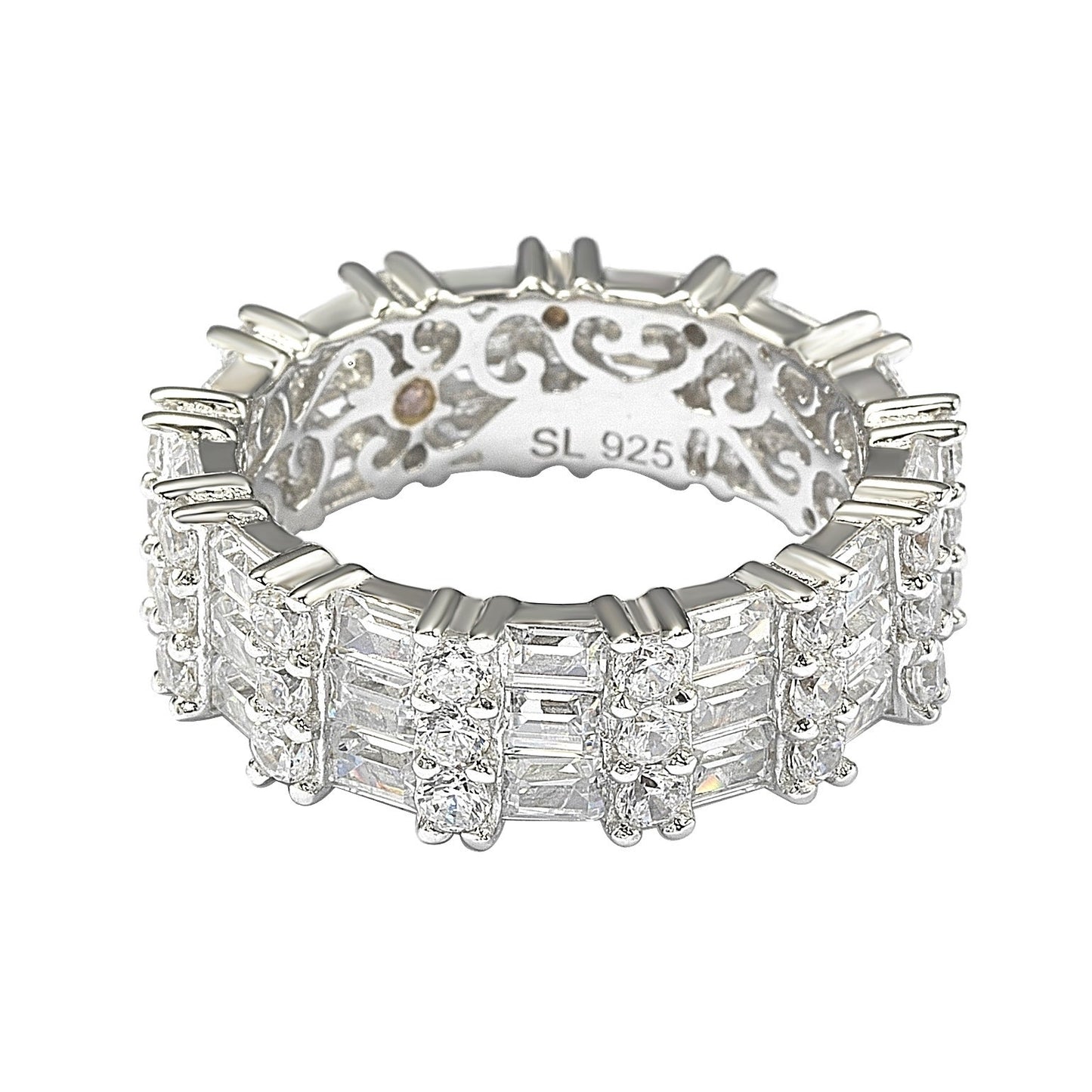 Suzy Levian Sterling Silver Cubic Zirconia White Baguette Modern Eternity Band