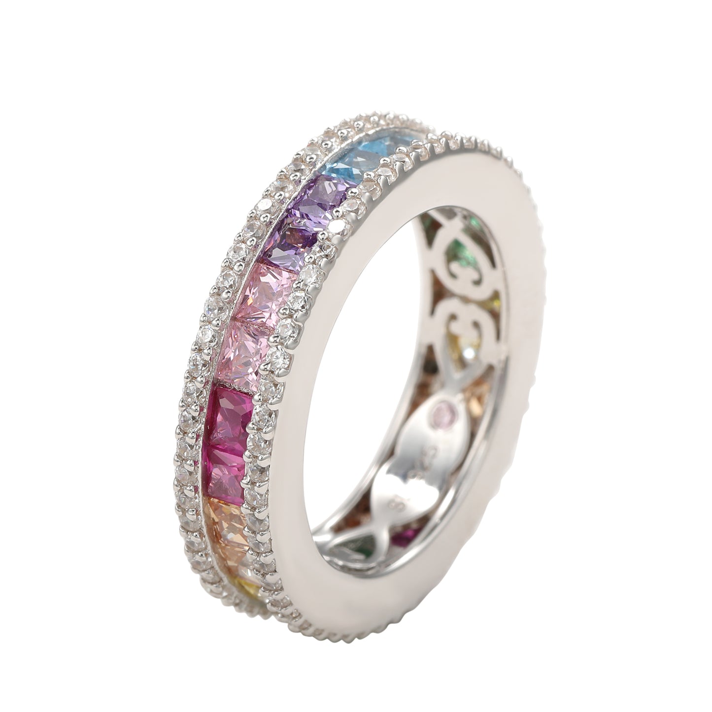 Suzy Levian Sterling Silver Rainbow Cubic Zirconia Modern Eternity Band