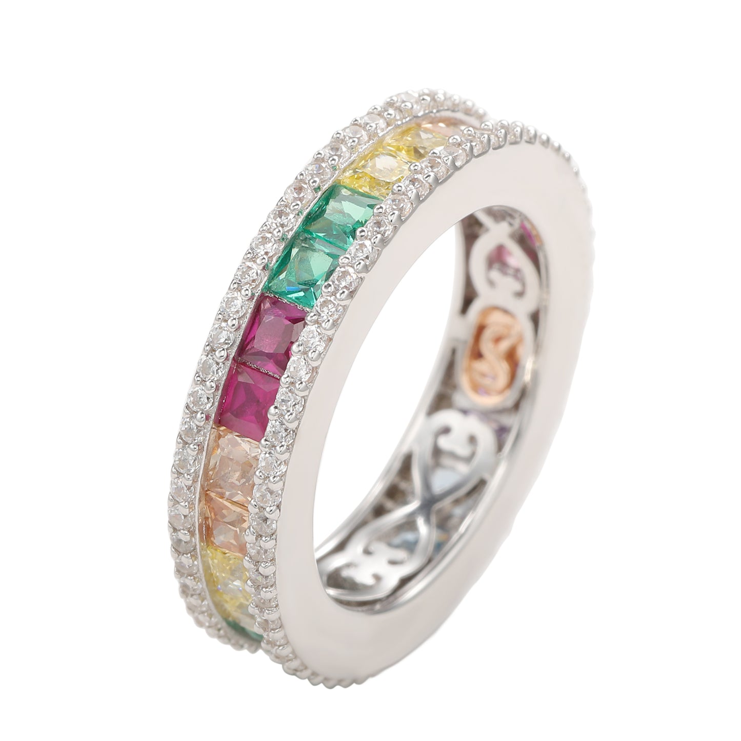 Suzy Levian Sterling Silver Rainbow Cubic Zirconia Modern Eternity Band