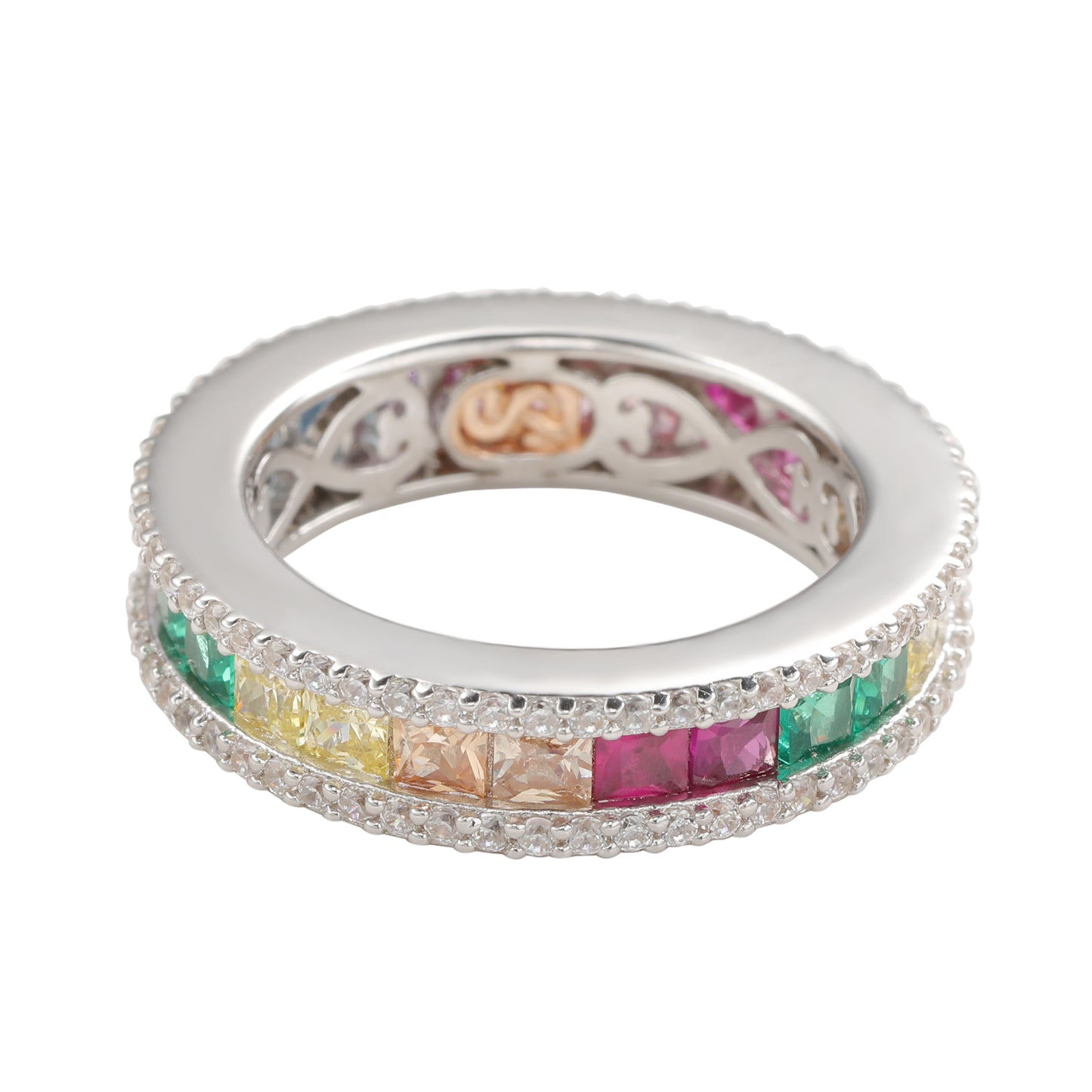 Suzy Levian Sterling Silver Rainbow Cubic Zirconia Modern Eternity Band