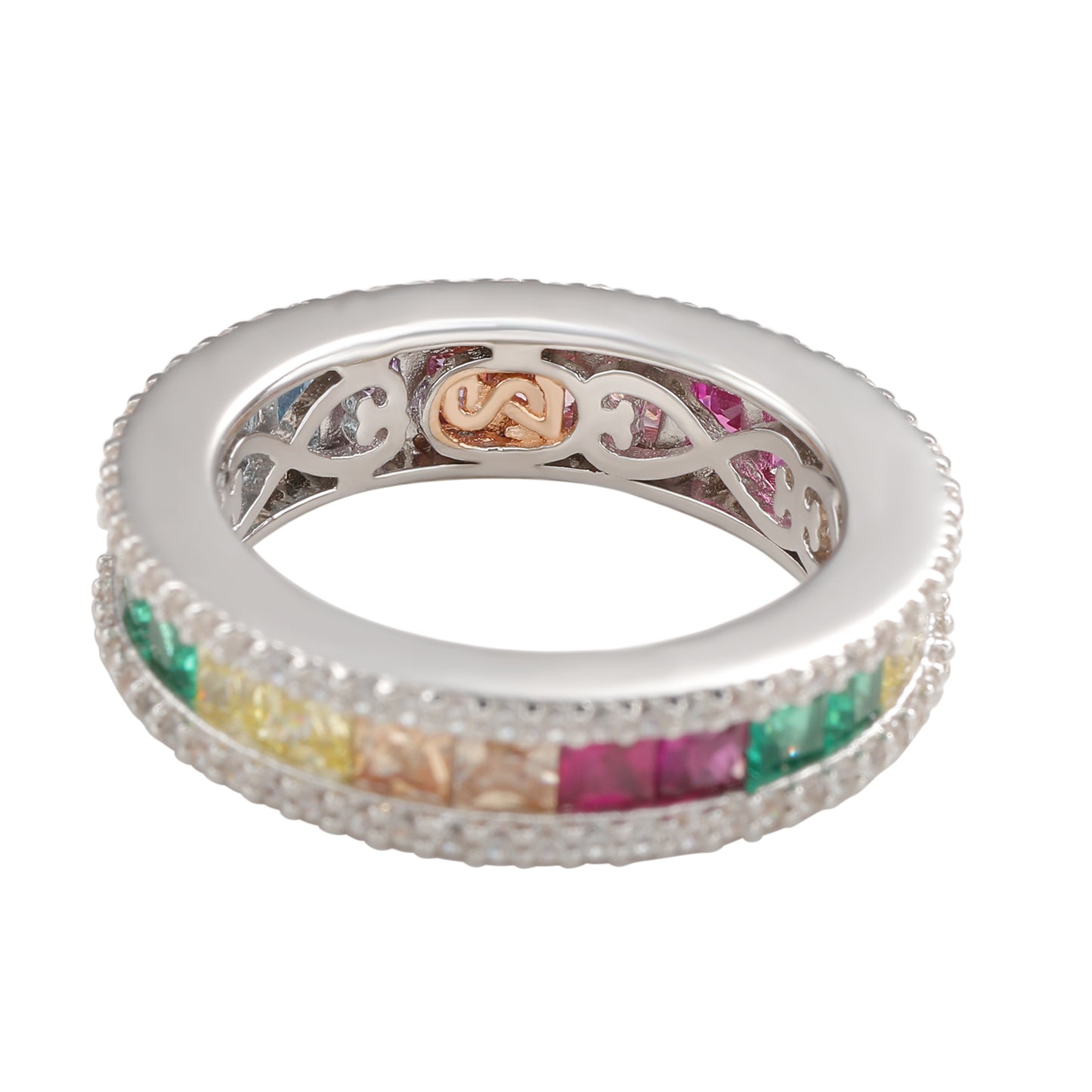 Suzy Levian Sterling Silver Rainbow Cubic Zirconia Modern Eternity Band