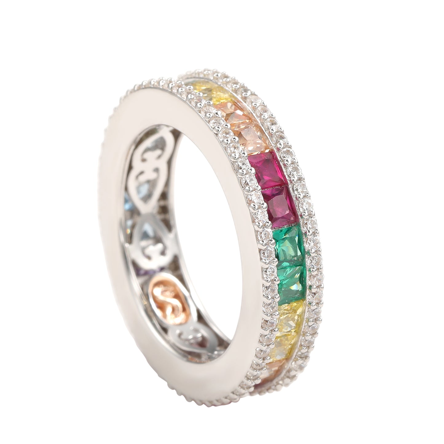 Suzy Levian Sterling Silver Rainbow Cubic Zirconia Modern Eternity Band