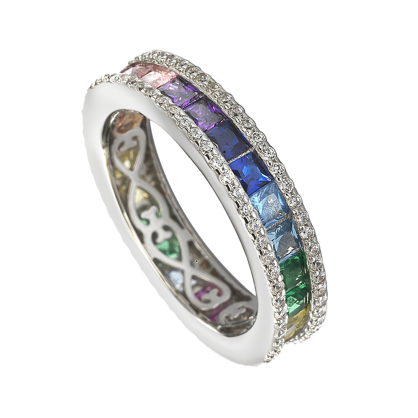 Suzy Levian Sterling Silver Rainbow Cubic Zirconia Modern Eternity Band