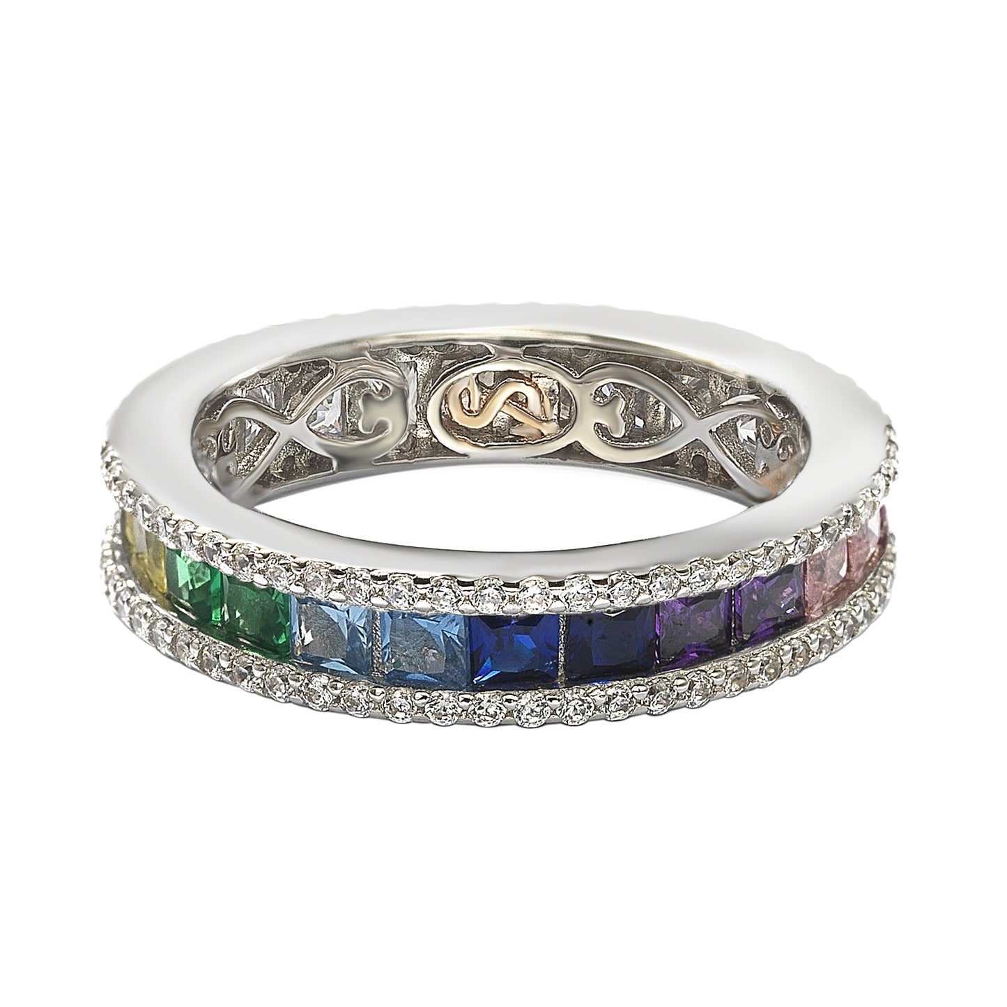 Suzy Levian Sterling Silver Rainbow Cubic Zirconia Modern Eternity Band