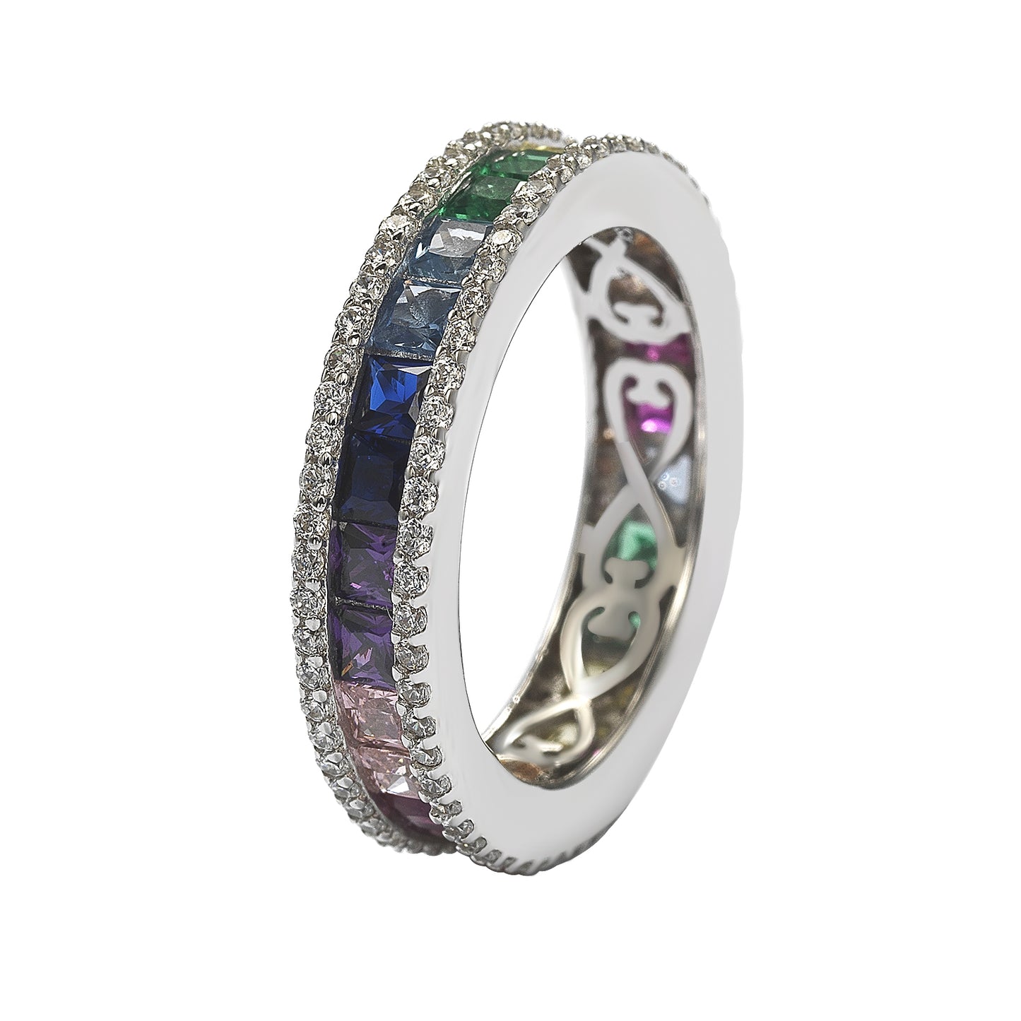 Suzy Levian Sterling Silver Rainbow Cubic Zirconia Modern Eternity Band