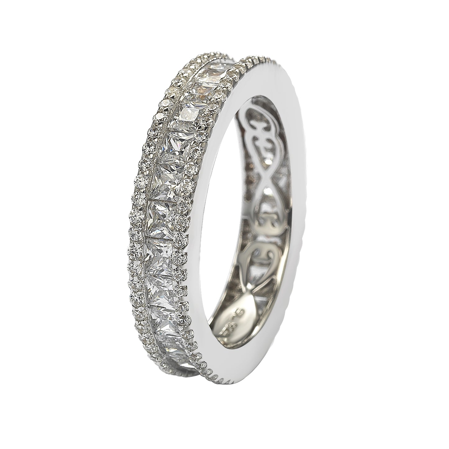 Suzy Levian Sterling Silver Princess Cut White Cubic Zirconia Eternity Band