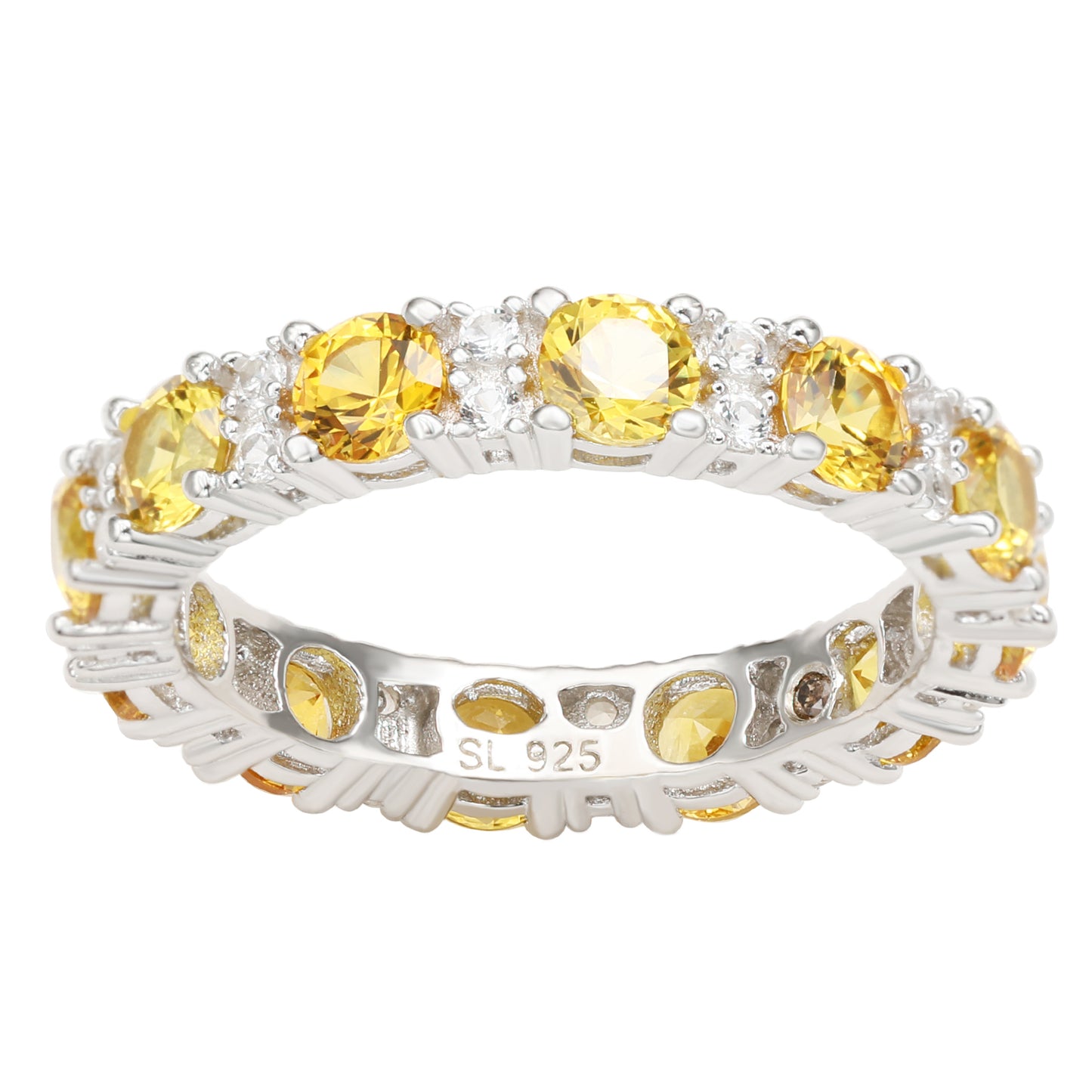 Suzy Levian Sterling Silver Round Cut Yellow Sapphire and Diamond Accent Eternity Band
