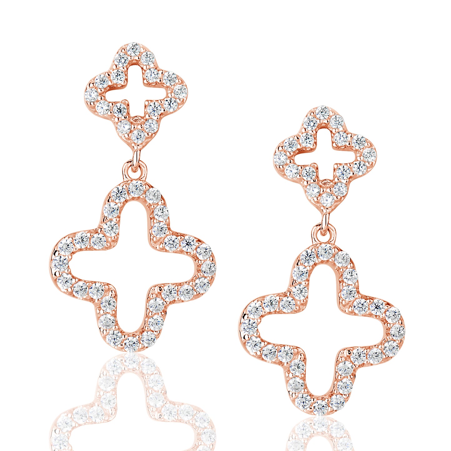 Suzy Levian Cubic Zirconia Rose Sterling Silver Double Clover Dangle Earrings