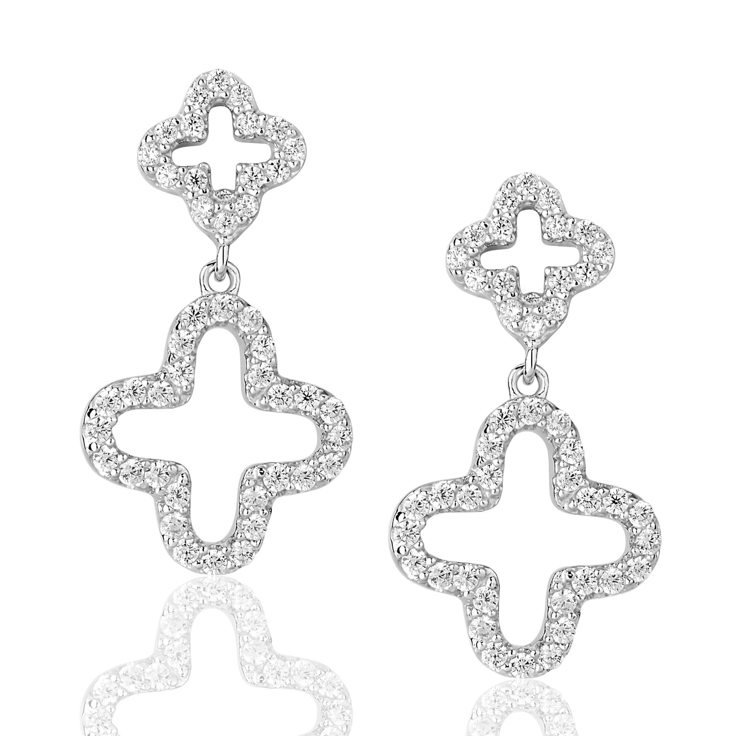 Suzy Levian Cubic Zirconia Sterling Silver Double Clover Dangle Earrings