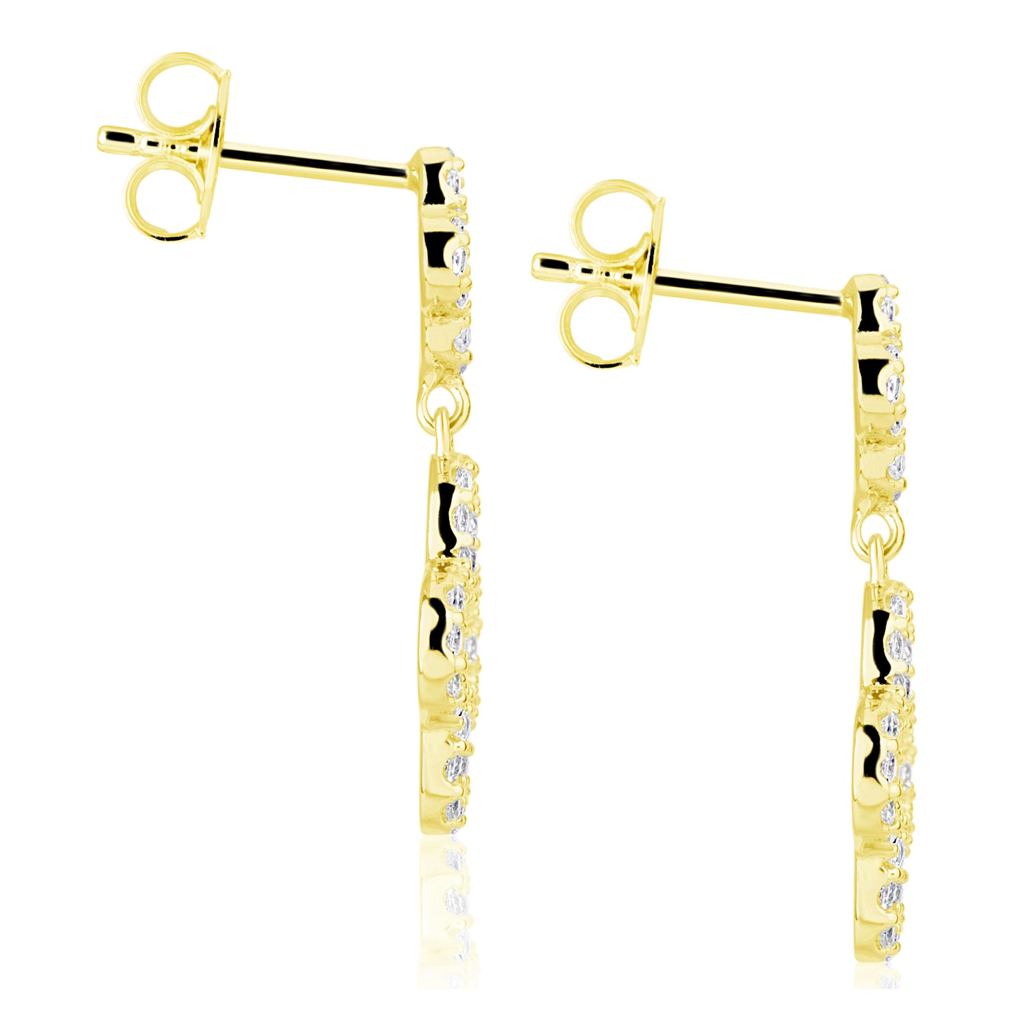 Suzy Levian Cubic Zirconia Golden Sterling Silver Double Clover Dangle Earrings