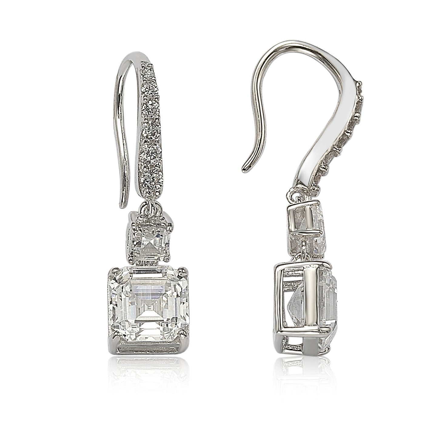 Suzy Levian Sterling Silver Cubic Zirconia Asscher-Cut Petite Dangle Earrings