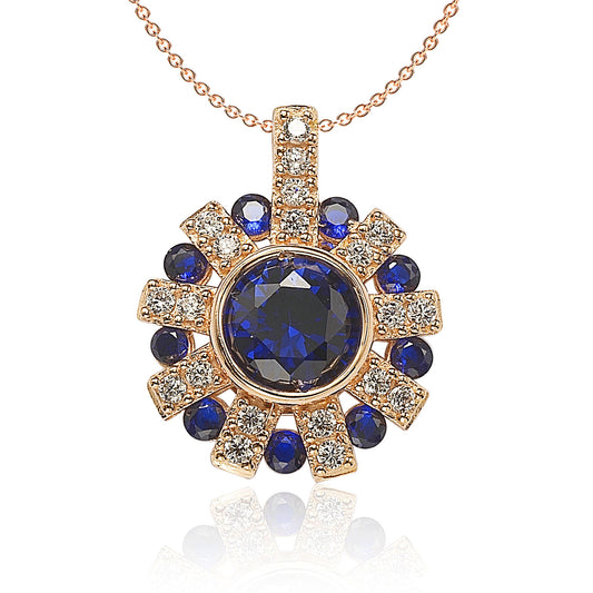 Suzy Levian Sapphire and Diamond Accent Rose Sterling Silver Starburst Pendant
