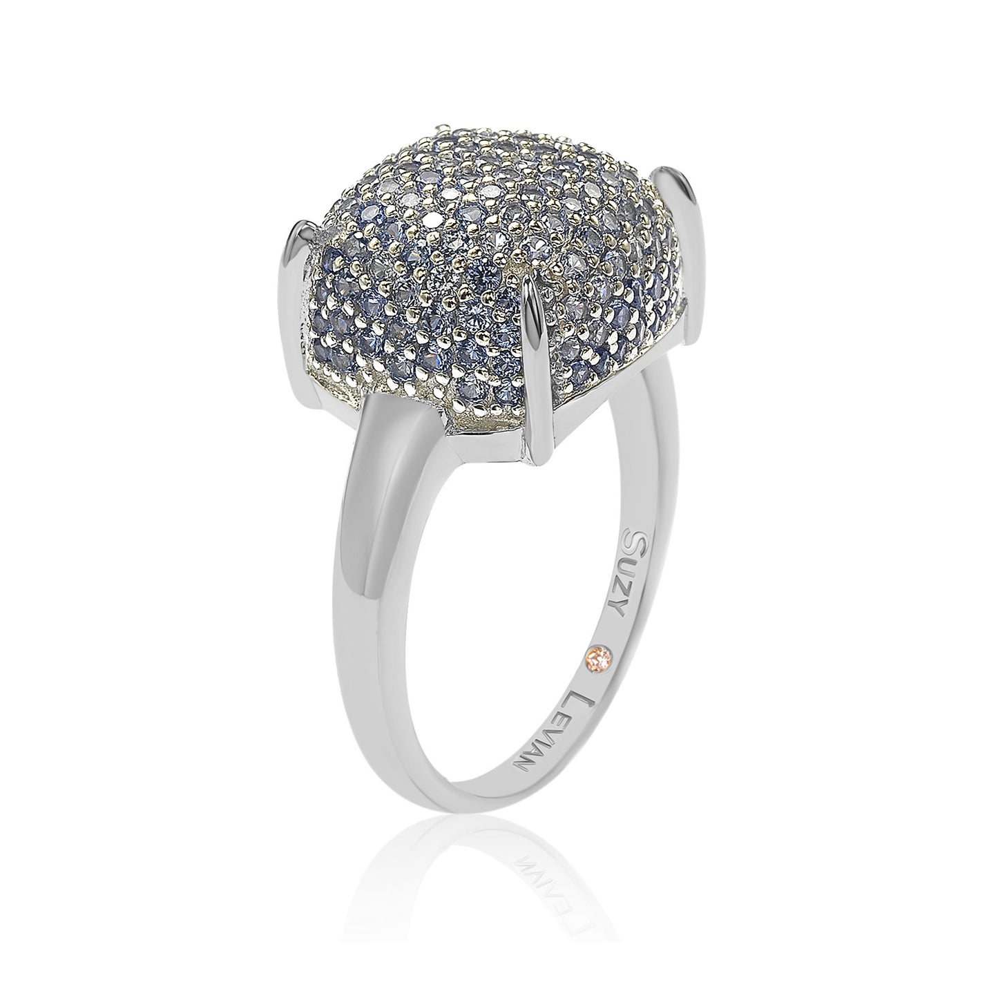 Suzy Levian Pave Blue Cubic Zirconia in Sterling Silver Ring