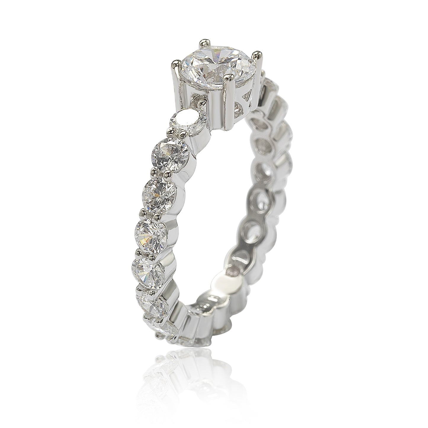 Suzy Levian Sterling Silver Round Cut Cubic Zirconia Bridal Eternity Band