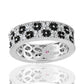 Suzy Levian Sterling Silver Black and White Cubic Zirconia Floral Eternity Band