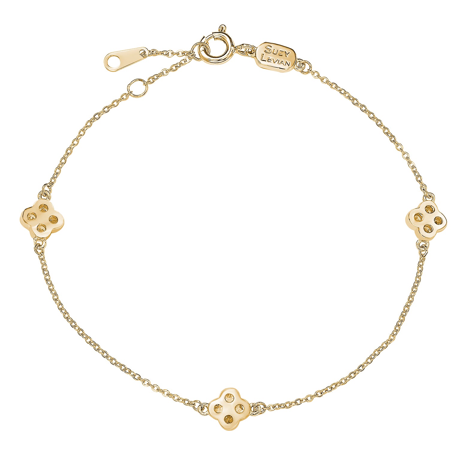 Suzy Levian 14K Yellow Gold & .24 cttw Diamond Clover By the Yard Bracelet