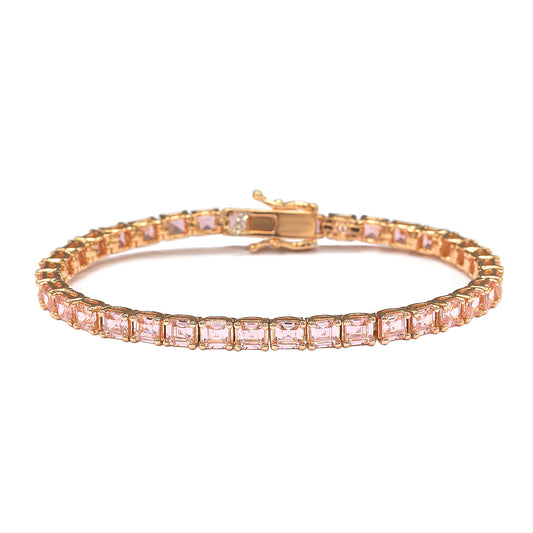 Suzy Levian Rose Sterling Silver Pink Assher Cut Cubic Zirconia Tennis Bracelet