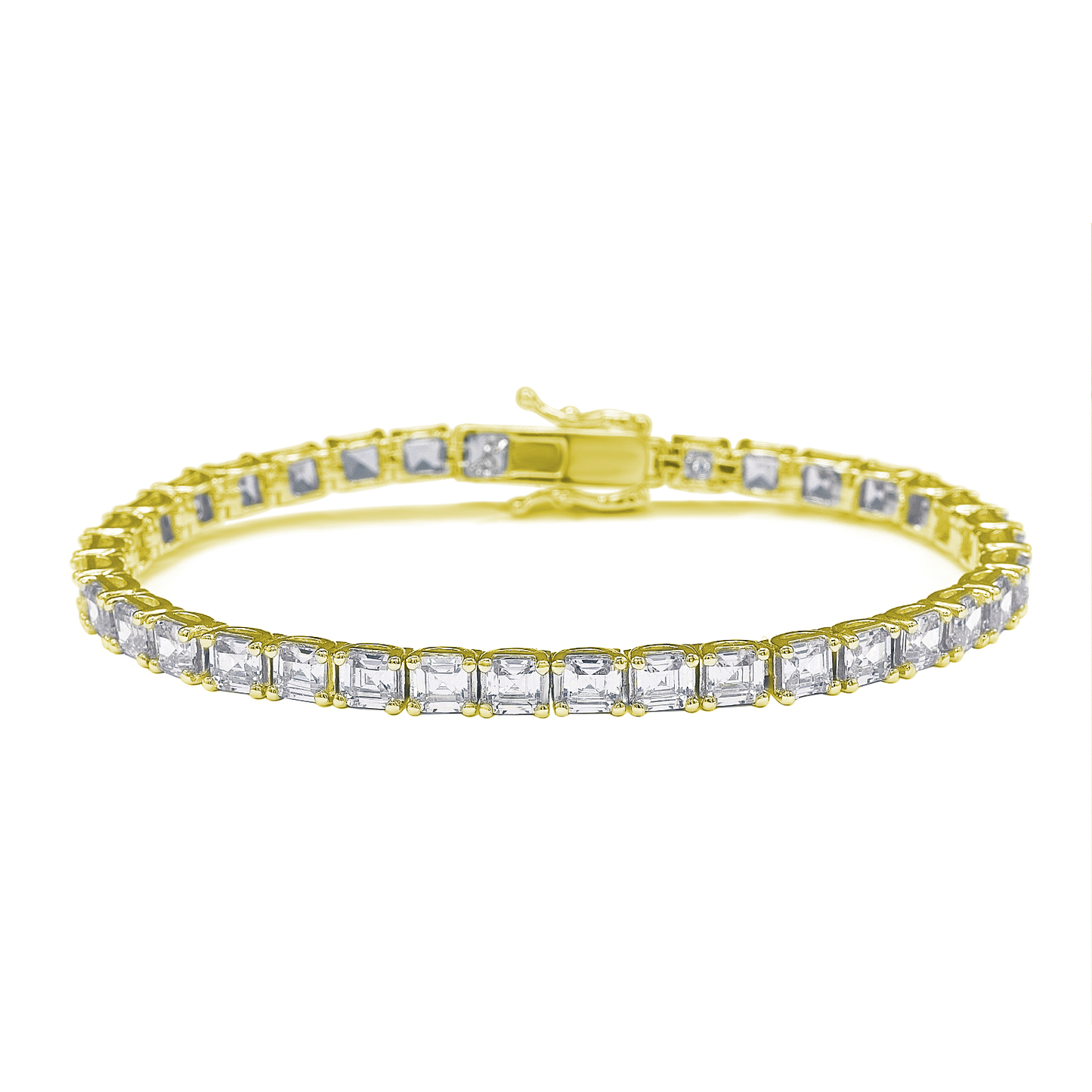 Suzy Levian Golden Sterling Silver White Assher Cut Cubic Zirconia Tennis Bracelet