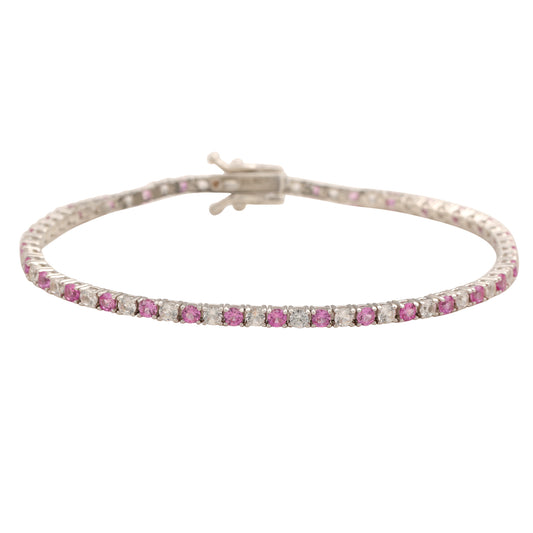 Suzy Levian Sterling Silver Round-Cut Pink And White Sapphire Tennis Bracelet