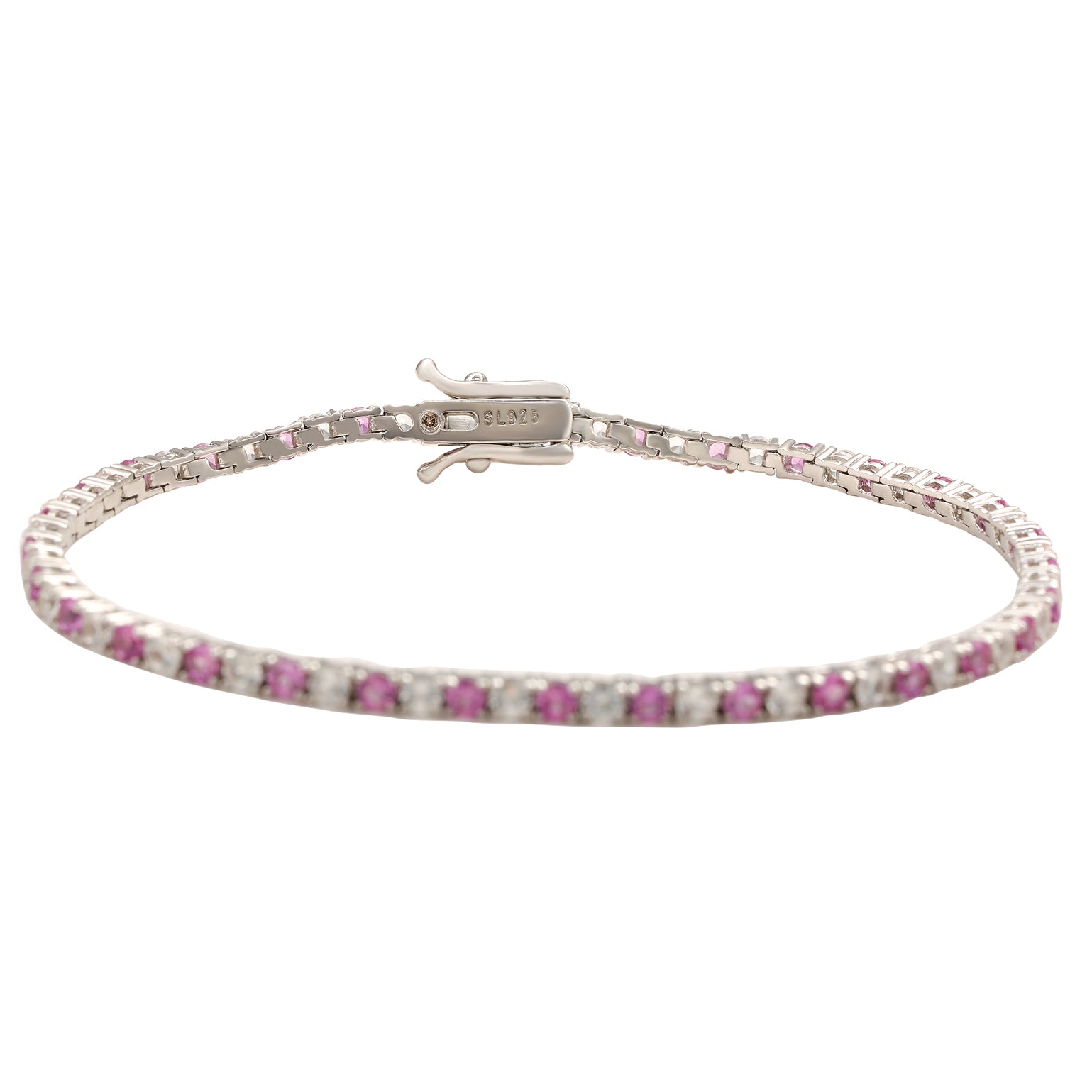 LIV Platinum Sterling Silver Pave White Sapphire Pink Enamel Star Tennis shops Bracelet