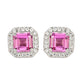 Suzy Levian Sterling Silver Assher Cut Pink Sapphire Halo Stud Earrings