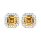 Suzy Levian Sterling Silver Assher Cut Yellow Sapphire Halo Stud Earrings