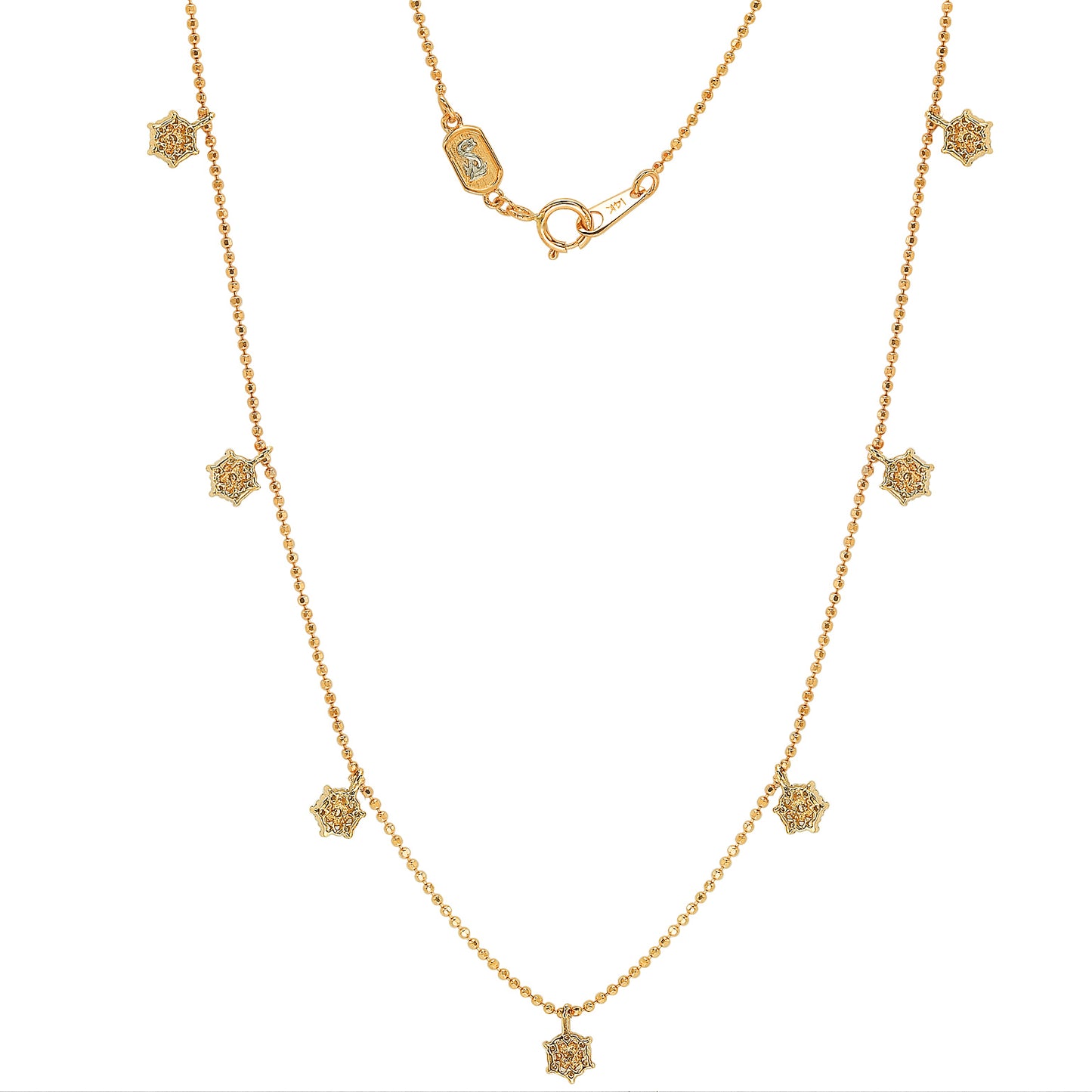 Suzy Levian 14K Yellow Gold .30cttw Diamond Flower Station Necklace