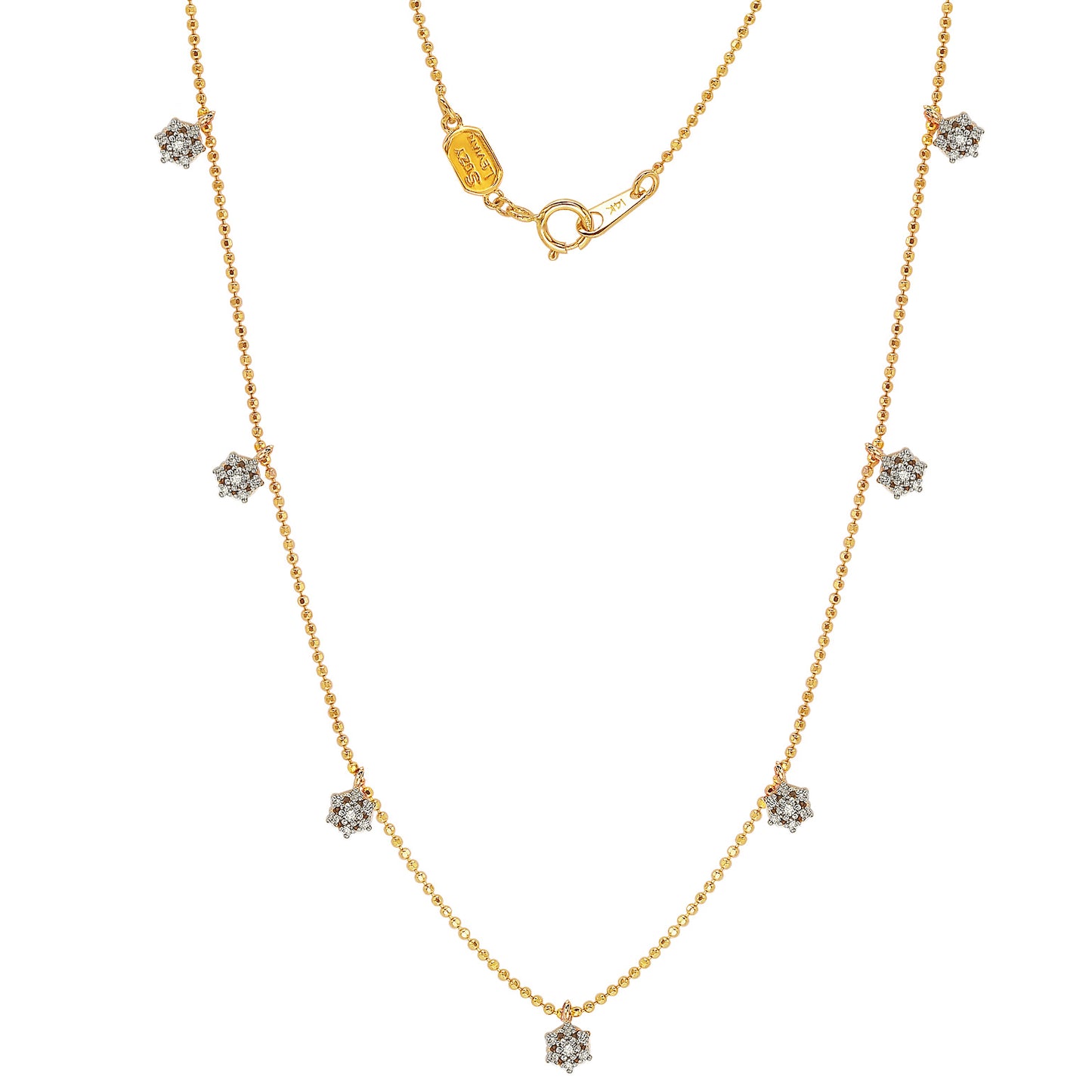 Suzy Levian 14K Yellow Gold .30cttw Diamond Flower Station Necklace