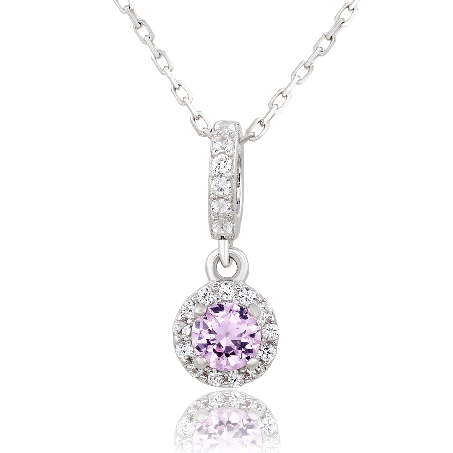 Suzy Levian Sterling Silver Pink Sapphire and diamond accent Pendant Necklace