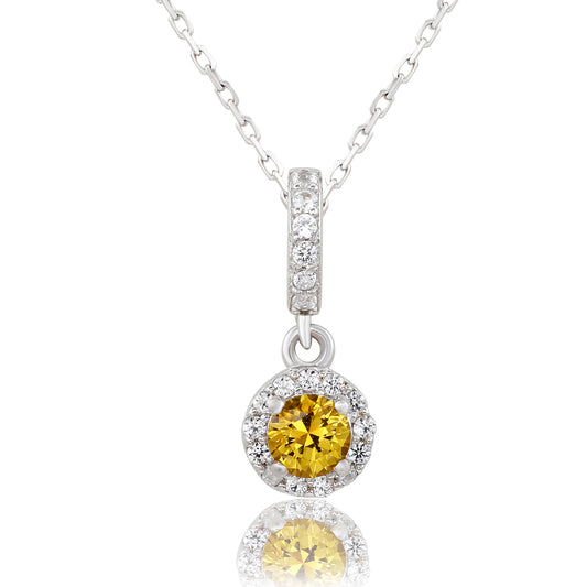 Suzy Levian Sterling Silver Yellow Sapphire and diamond accent Pendant Necklace