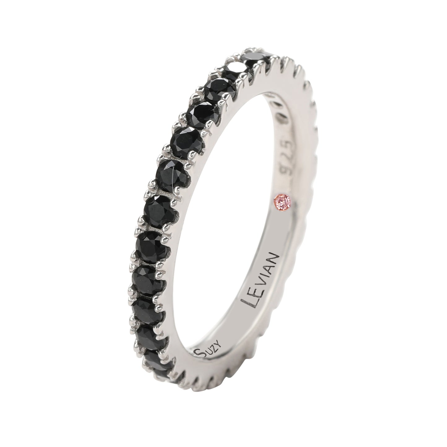 Suzy Levian Sterling Silver Thin Black Cubic Zirconia Eternity Band