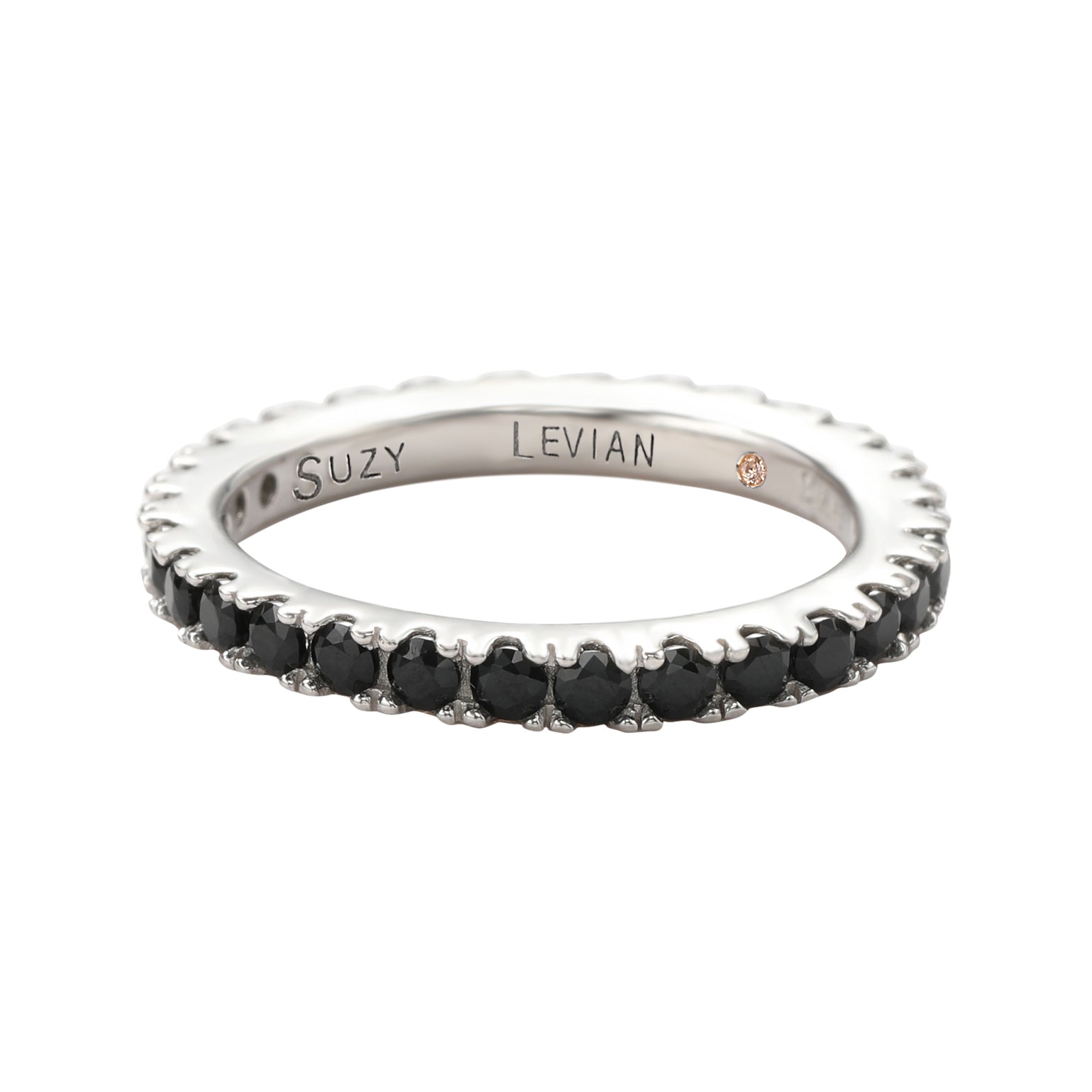 Suzy Levian Sterling Silver Thin Black Cubic Zirconia Eternity Band