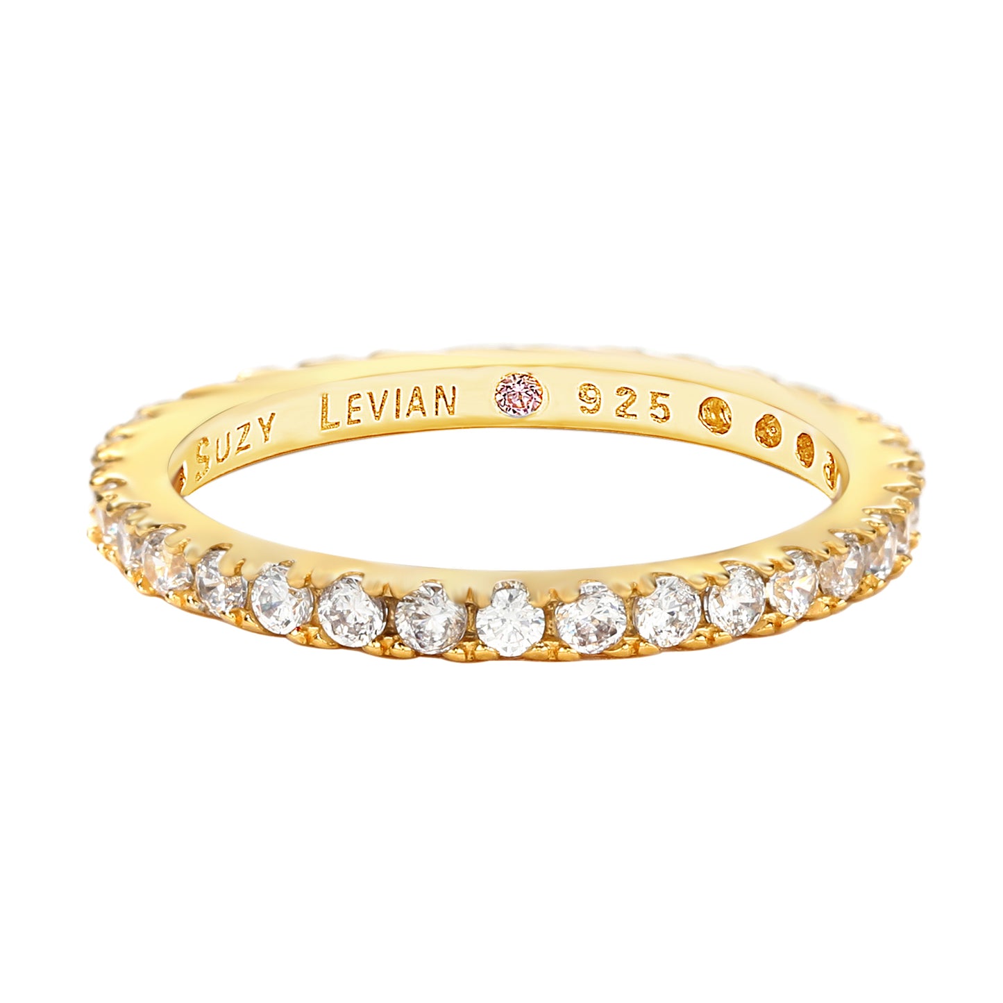 Suzy Levian Yellow Sterling Silver Thin White Cubic Zirconia Eternity Band