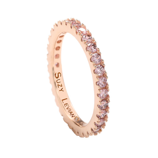 Suzy Levian Rose Sterling Silver Thin Pink Cubic Zirconia Eternity Band