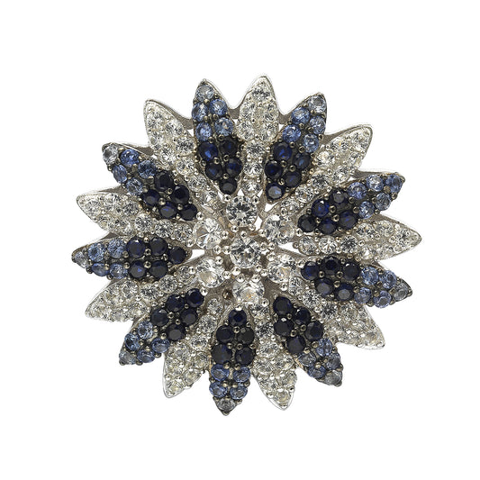 Suzy Levian Sterling Silver Sapphire & Diamond Accent Flower Brooch