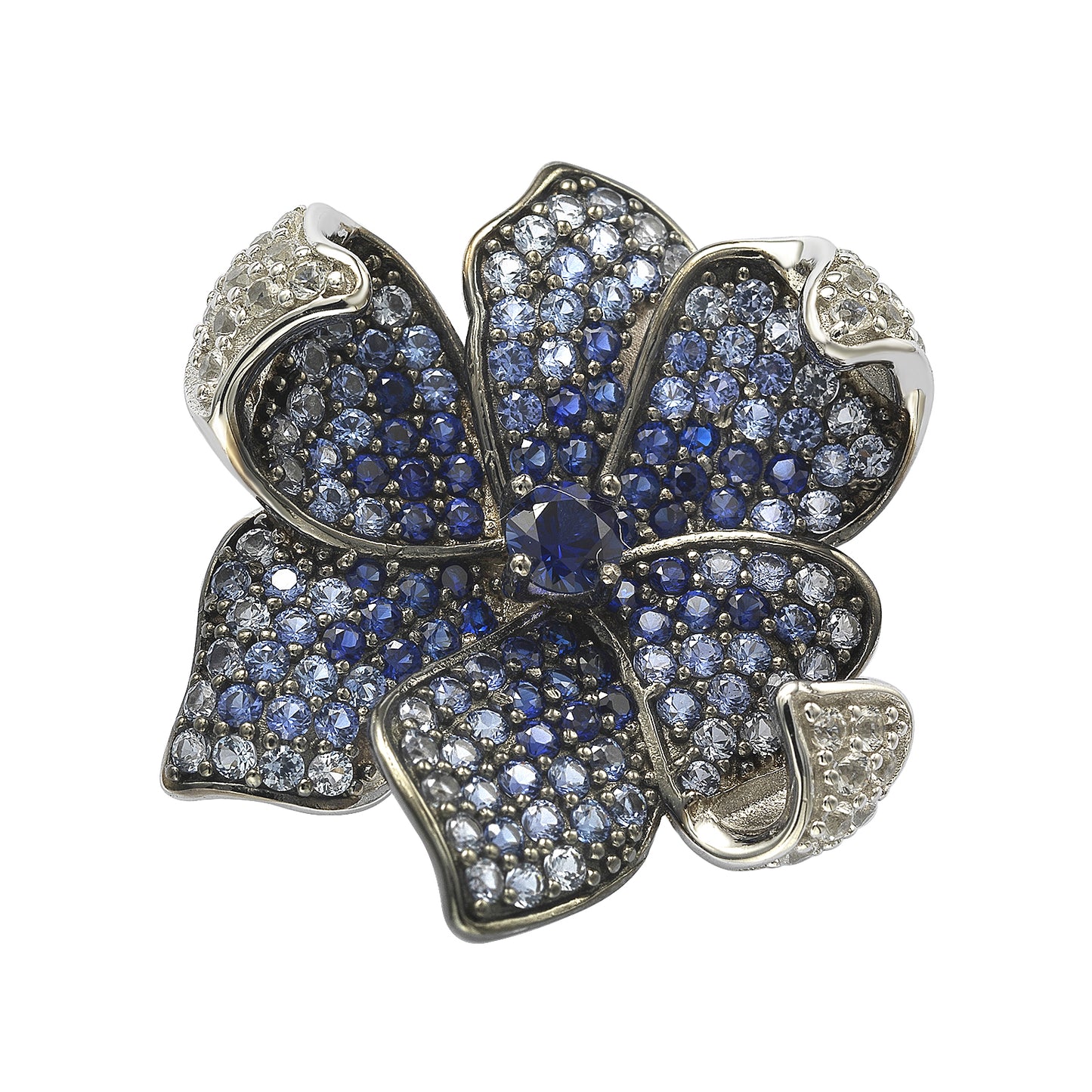 Suzy Levian Sterling Silver Sapphire & Diamond Accent Flower Petal Brooch
