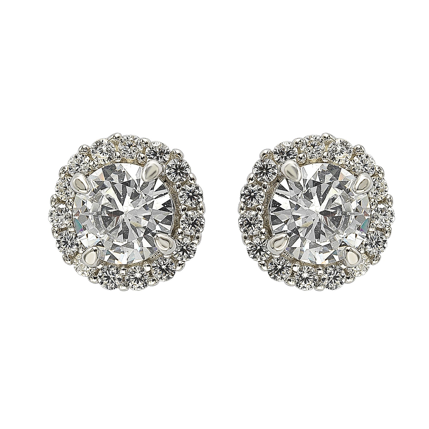 Suzy Levian Sterling Silver White Cubic Zirconia Round-Cut Halo Stud Earrings