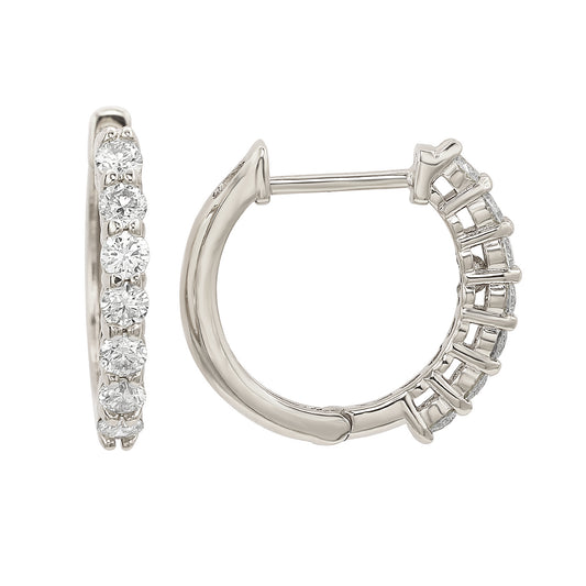 Suzy Levian 14k White Gold & 1/2 CTTW White Diamond Huggie Hoop Earrings