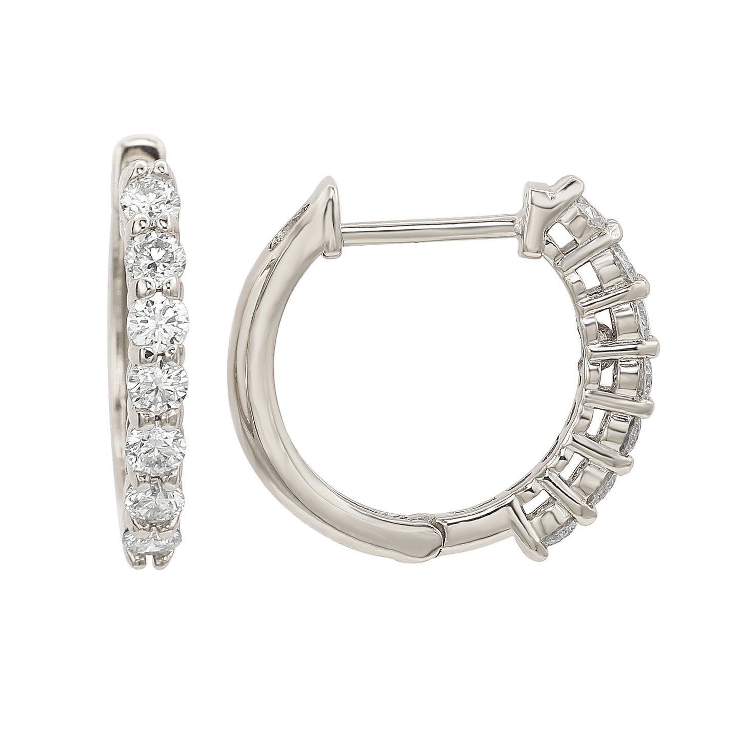 Suzy Levian 14K White Gold 1.00 CTTW  Diamond Huggie Hoop Earrings