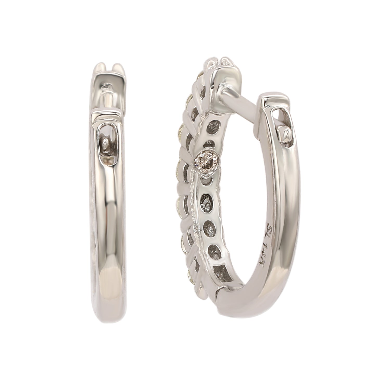 Suzy Levian 14K White Gold 1.00 CTTW  Diamond Huggie Hoop Earrings