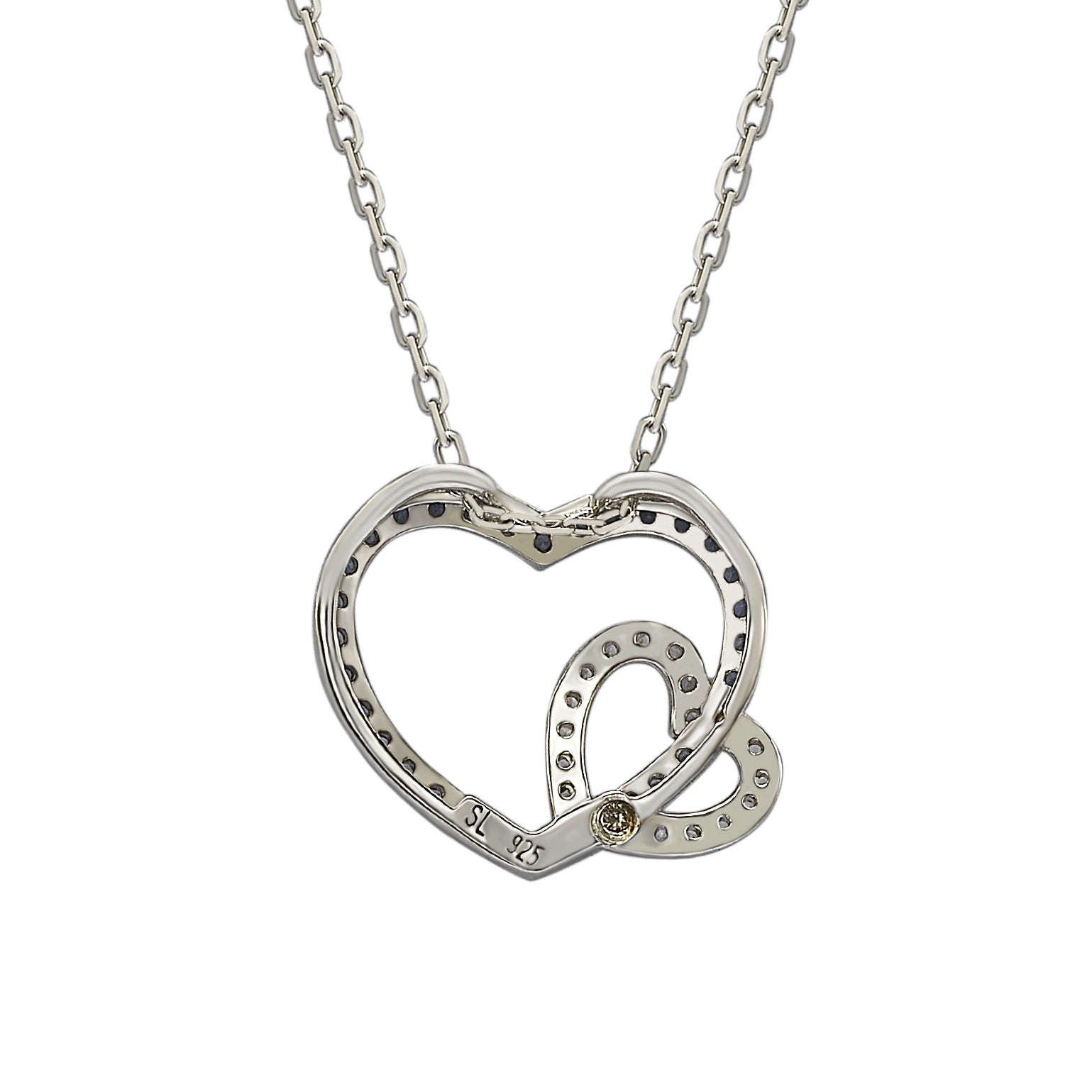 Suzy Levian Sterling Silver Blue & White Sapphire and Diamond Accent Double  Heart Pendant