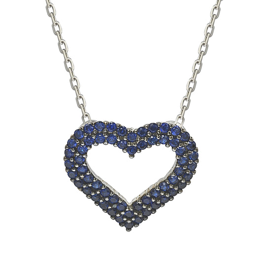 Suzy Levian Blue Cubic Zirconia Sterling Silver Heart Pendant