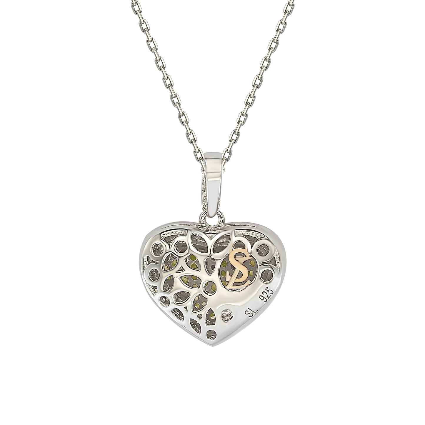 Suzy Levian Yellow Sapphire Rose Sterling Silver Pave Heart Pendant