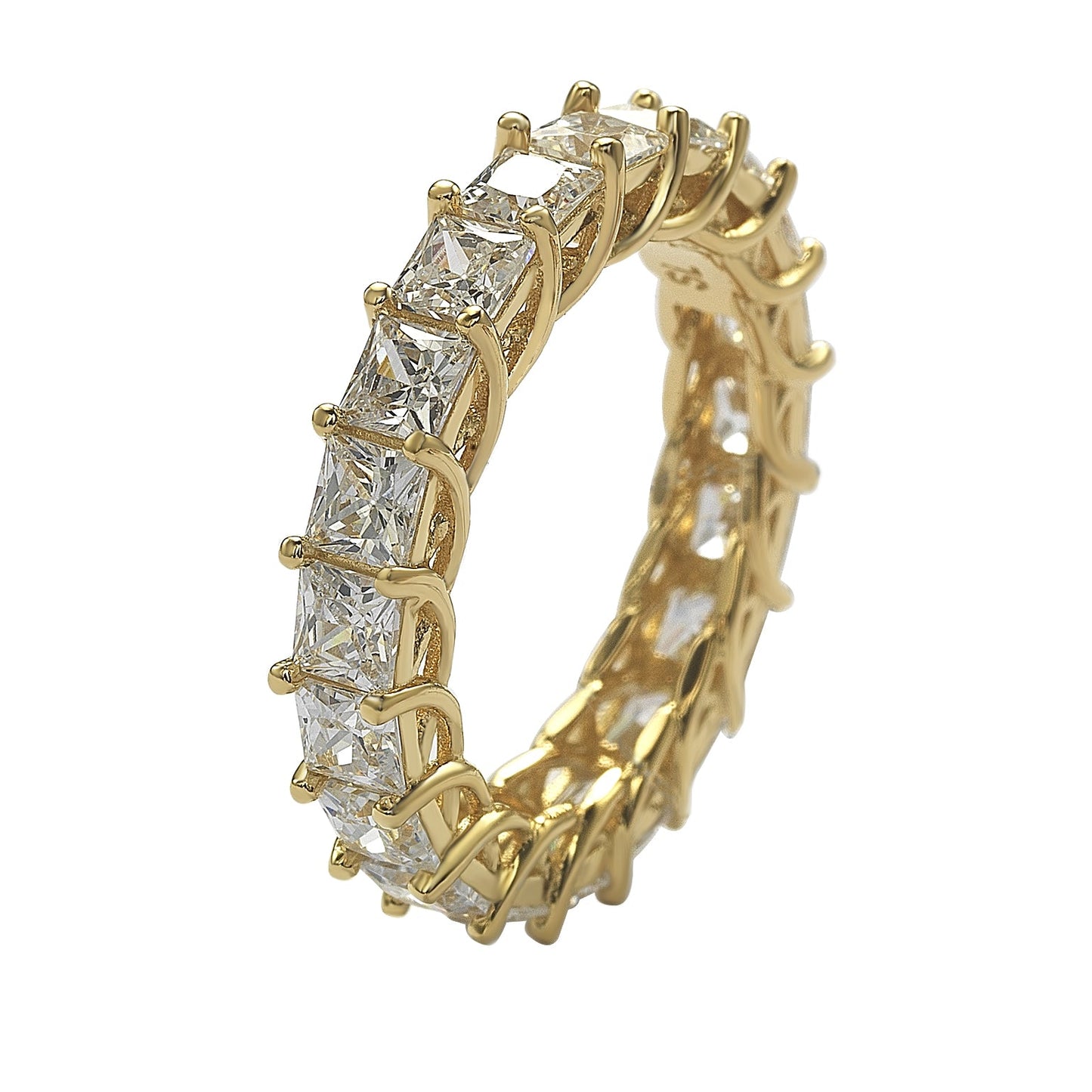 Suzy Levian Yellow Sterling Silver Princess Cut Cubic Zirconia Crossing Setting Eternity Band