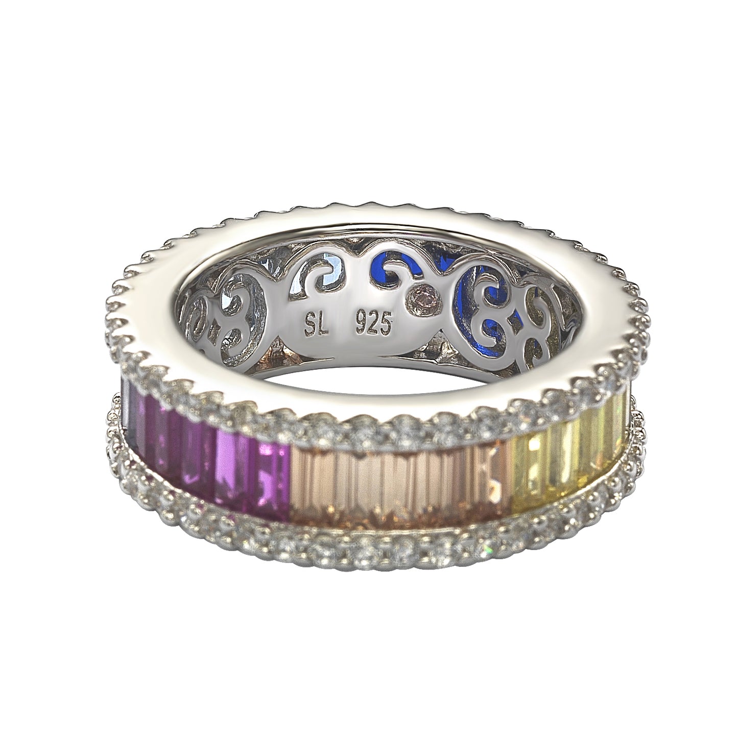 Suzy Levian Sterling Silver Multicolor Rainbow Cubic Zirconia Baguette Eternity Band