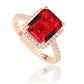 Suzy Levian Rose Sterling Silver Large Emerald-Cut Red and White Cubic Zirconia Halo Ring