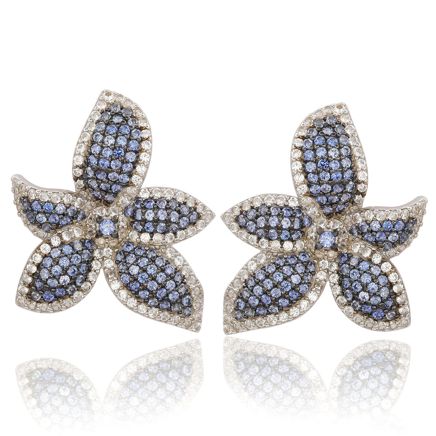 Suzy Levian Sterling Silver Blue Sapphire & White Sapphire Flower Earrings