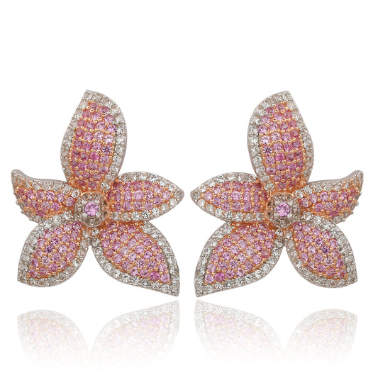 Suzy Levian Sterling Silver Pink Sapphire & White Sapphire Flower Earrings