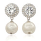 Suzy Levian Sterling Silver Pearl & White Sapphire Halo Earrings