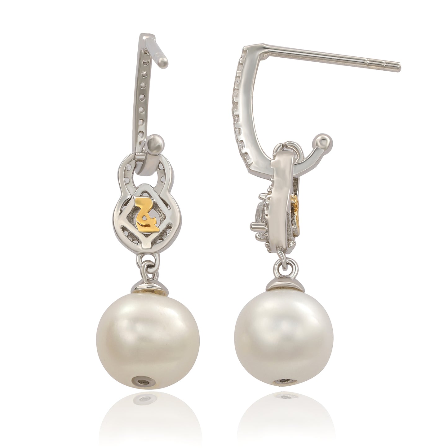 Suzy Levian Sterling Silver Pearl & White Sapphire Halo Drop Earrings